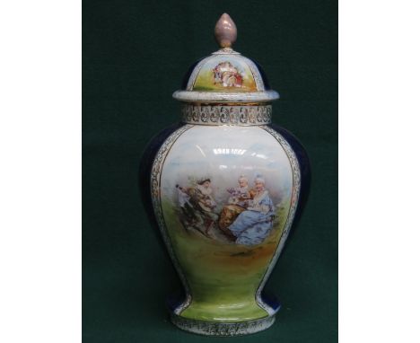 CONTINENTAL STYLE GILDED CERAMIC GINGER JAR WITH COVER