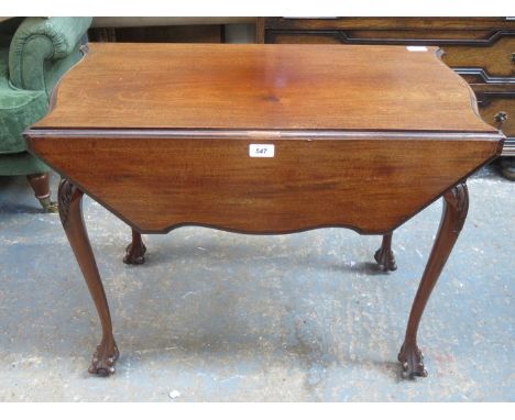 REPRODUCTION MAHOGANY DROP LEAF TABLE ON BALL AND CLAW SUPPORTS 