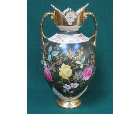 LARGE GILDED AND FLORAL DECORATED CERAMIC VASE, APPROXIMATELY 52cm HIGH 