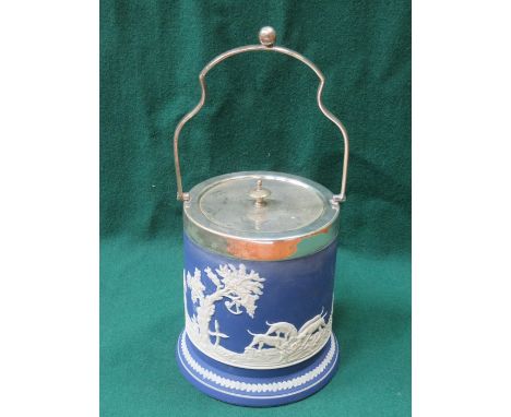 TUNSTAL JASPERWARE STYLE CERAMIC BISCUIT BARREL WITH PLATED COVER 