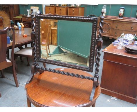 OAK BARLEY TWIST FREESTANDING DRESSING TABLE MIRROR 