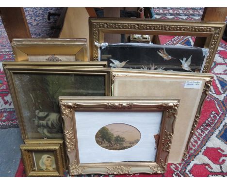 PARCEL OF PICTURES AND PRINTS INCLUDING EMBROIDERIES, ENGRAVINGS, ETC. 