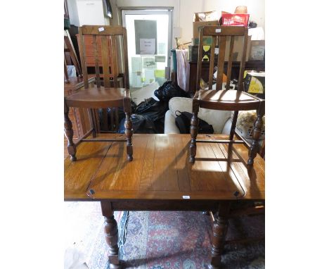 OAK DRAW LEAF TABLE WITH FOUR CHAIRS AND TWO OTHERS 