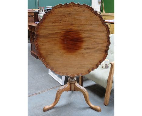 MAHOGANY TILT TOP TABLE ON CARVED TRIPOD SUPPORTS 