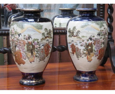 PAIR OF JAPANESE HANDPAINTED CERAMIC VASES 