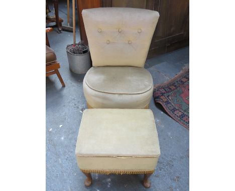 SMALL BUTTON BACK CHAIR AND POUFFE