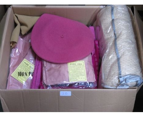 MIXED LOT OF LADIES CLOTHING- SILK BLOUSE, BERET, LUXURY BLANKET 