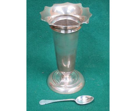 HALLMARKED SILVER VASE AND SILVER SINGLE SPOON 