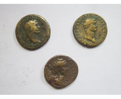 THREE ROMAN SESTERTIUS COINS 