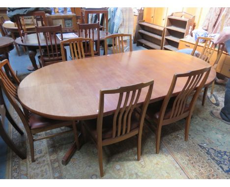 G PLAN STYLE TEAK EXTENDING TABLE WITH SIX CHAIRS ( FIVE PLUS ONE )     