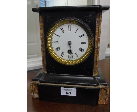 A 19th Century Black Slate and Rouge Marble Mantle Clock, with enamel white dial, circa 1860.