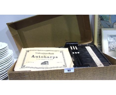 A Zither, in a cardboard box along with instruction manual.