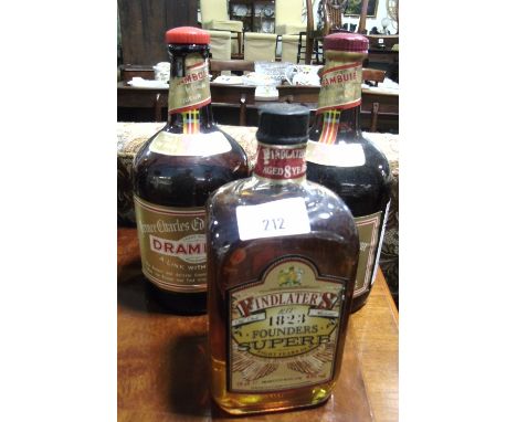 Two One Litre bottles of Drambuie Scottish Liqueur, along with a 75 cl bottle of Findlaters Scotch Whiskey,