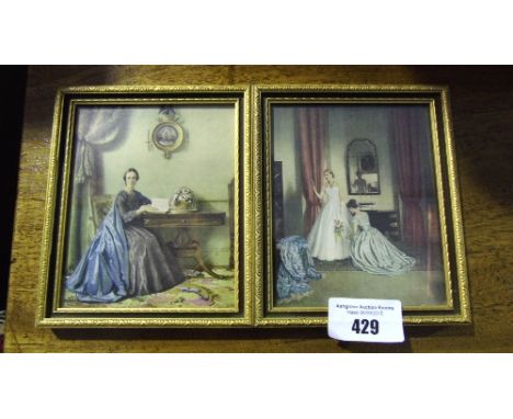 A Pair of Decorative Prints Depicting Ladies in Period Dress.