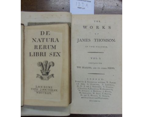 The Works of James Thomson in Two Volumes. Volume 1 containing The Seasons and his other poems. Printed for J. Rivington and 