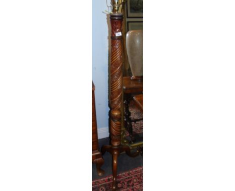 A Carved Mahogany Standard Lamp, no shade.