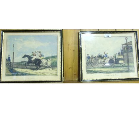 A Set of Four Good Coloured Prints, of early 19th century style hunting and racing subjects after Carle Vernet in black and g