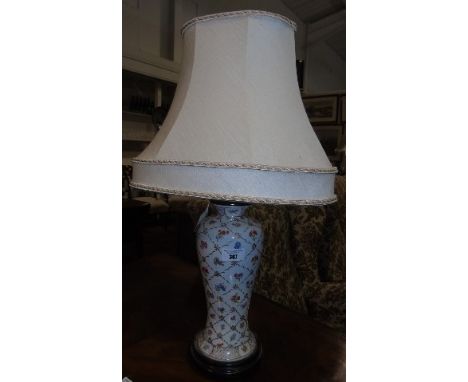 A 20 Porcelain Table Lamp with hand painted decoration and shade.