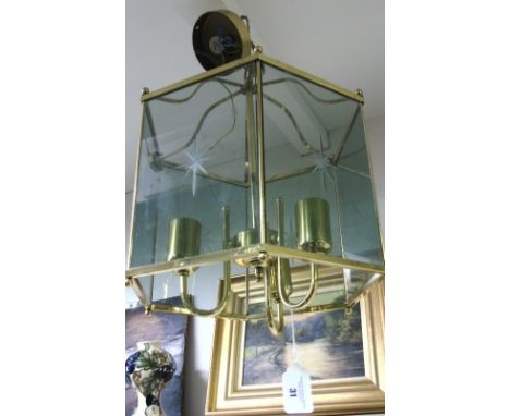 A Modern Brass and Glass Hall Lantern.