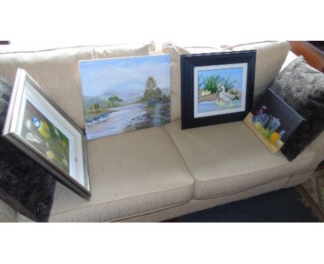 Four 20th Century Oils Depicting Landscapes, Wildlife & Ducks on a Pond. All framed and signed K. Maloney (4).