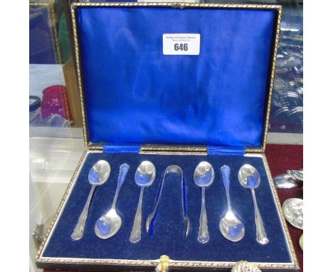 A Fine Set of Silver Teaspoons and Tongs. Sheffield 1916, William Hutton and Sons Ltd.