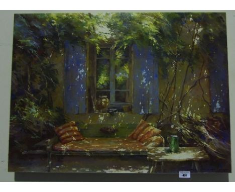 A Very Decorative Oil on Canvas of a Window Seat, along with seven other pictures and prints (8).