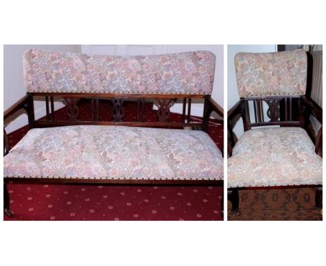A Late 19th Mahogany Showframe Two Seater Couch and Armchair, circa 1890-1900