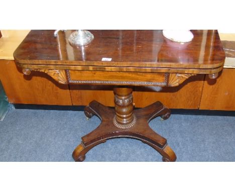 A Wonderful William IV Mahogany Fold Over Card Table, with highly carved frieze, circa 1835.