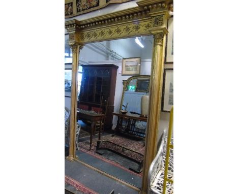 An Exceptional 19th Century Timber and Plaster Gilt Overmantel Mirror, the inverted, ball mounted breakfront cornice above a 