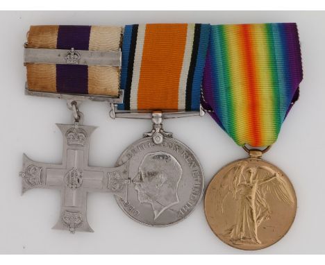 First World War Military Cross and bar grouping, George V Military Cross with bar emblem engraved to reverse, ' LT J. RANKIN 