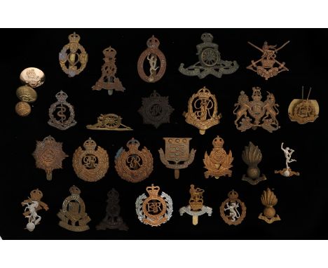 Collection of cap badges to various Corps of the British army from different periods, Royal Artillery, Royal Engineers, Ordna