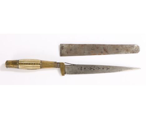 19th Century Spanish Albacete Dagger, single edged blade pierced and engraved, brass and bone hilt with brass pommel cap, pre