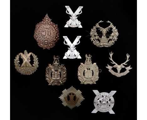 Group of British army Scottish infantry regiment badges, Kings Own Scottish Borderers, Argyll and Sutherland Highlanders ( un