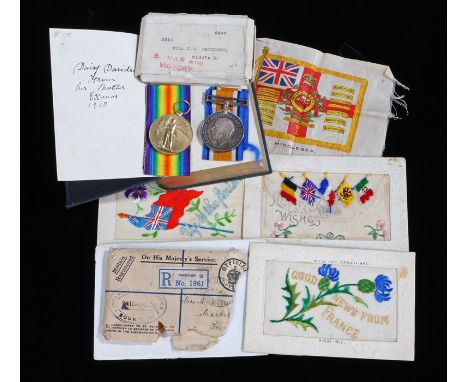 First World War casualty pair, 1914-1918 British War Medal, Victory Medal ( 5910 PTE. J.E. DAVIDSON. MIDD'X. R.) together wit