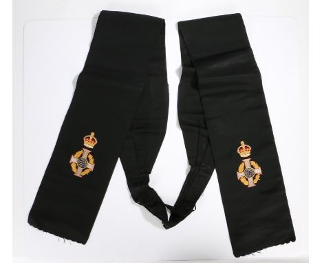 Second World War period British Royal Army Chaplains Department stole, heavy black silk clerical stole bearing bullion embroi
