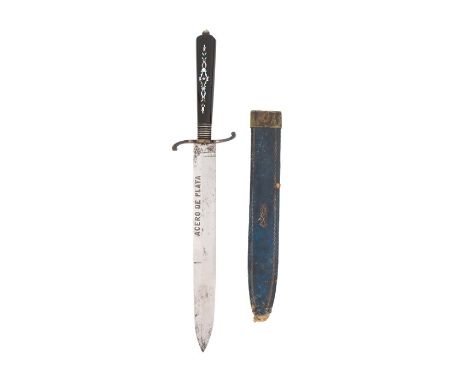 19th century hunting knife by the maker Wilson Hawksworth Ellison &amp; Co , silver steel blade double edged for the first 10