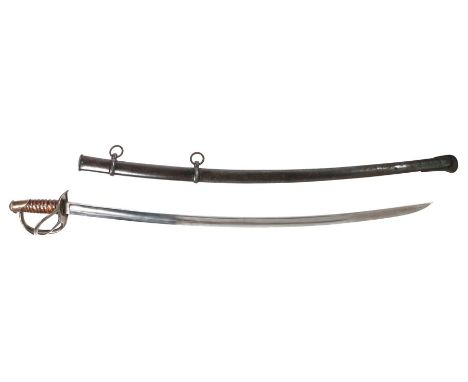 A reproduction U.S. 1864 Light Cavalry Sabre, stamped 'C.S.A.' on the ricasso, held in steel scabbard which is also stamped '