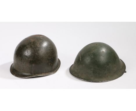 Second World War U.S. Army M1 fixed bale combat helmet, rough exterior repainted at some stage, '20' stencilled in white pain