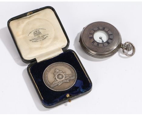 George V silver half hunter pocket watch, the case Birmingham 1929,maker Aaron Lufkin Dennison, engraved to interior, 'Presen