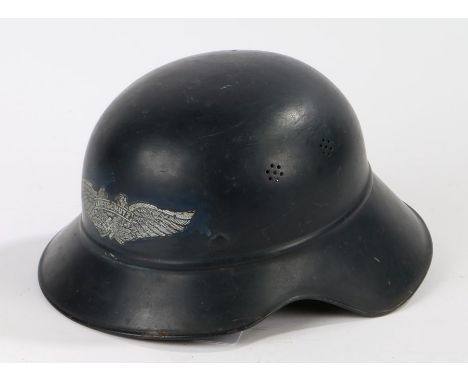 Second World War German Luftschutze ( Air Defence ) organization steel helmet, black painted 'gladiatior ' style helmet withs