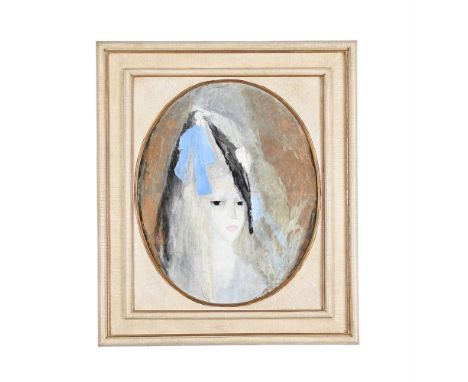 λ&nbspMARIE LAURENCIN  (FRENCH 1883-1956)  L'ESPAGNOLE Oil on paper laid to canvas, oval Signed (lower right) 53 x 43cm (20¾ 