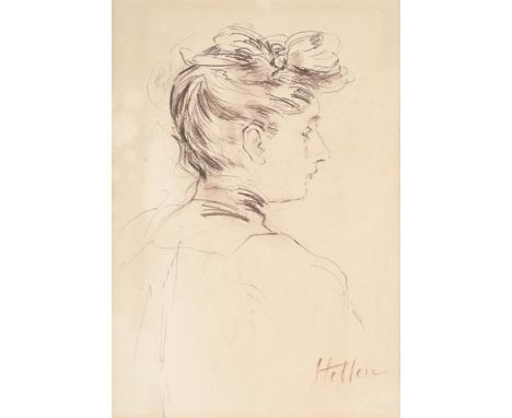 PAUL CÉSAR HELLEU (FRENCH 1859-1927) PORTRAIT OF A LADY, SIDE PROFILE  Crayon and wash  Signed (lower right) 32.5 x 21cm (12¾