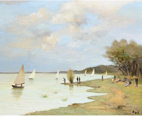 λ&nbspMARCEL DYF (FRENCH 1899-1985) PECHEUR SUR L'ETANG DE SAINT QUENTIN EN ILE DE FRANCE   Oil on canvas Signed (lower right