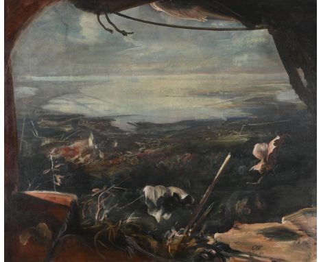 λ &nbspPIETRO ANNIGONI (ITALIAN 1910-1988) PAESAGGIO FANTASTICO Tempera grassa on board  Signed with monogram and dated LII (