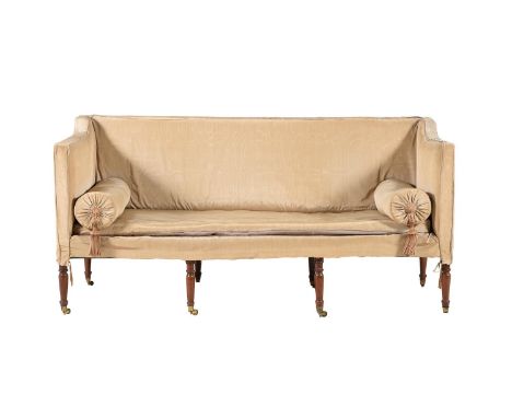 A GEORGE III MAHOGANY SOFA CIRCA 180090cm high, 184cm in length, 72cm deepProvenance: Property from Plas Llangatock, Crickhow