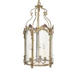 A GILT METAL HALL LANTERN
