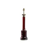 A CRANBERRY GLASS MALLET SHAPED TABLE LAMP