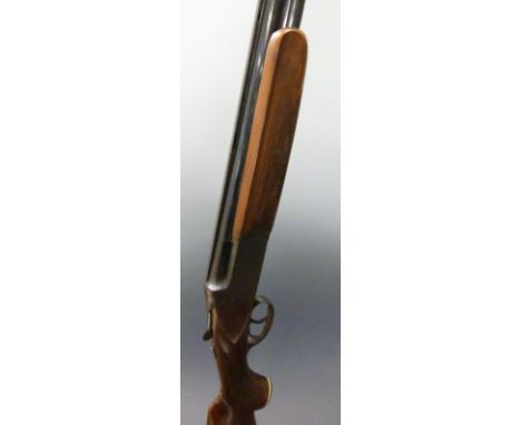 Pioneer 12 bore over and under shotgun with engraved locks, top lever, underside and trigger guard, chequered semi-pistol gri