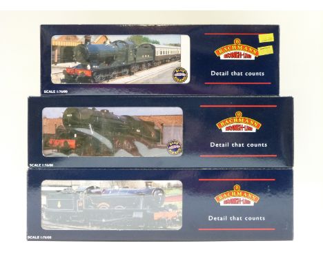 Three Bachmann 00 gauge locomotives 4-6-0 GWR Soughton Hall 6962 31-777, 0-6-0 BR Collett Goods 2277 32-302 and 2-8-0 BR Aust