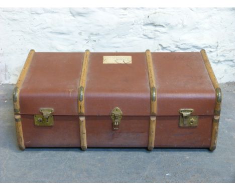 An ash bound steamer or travelling trunk, W91cm